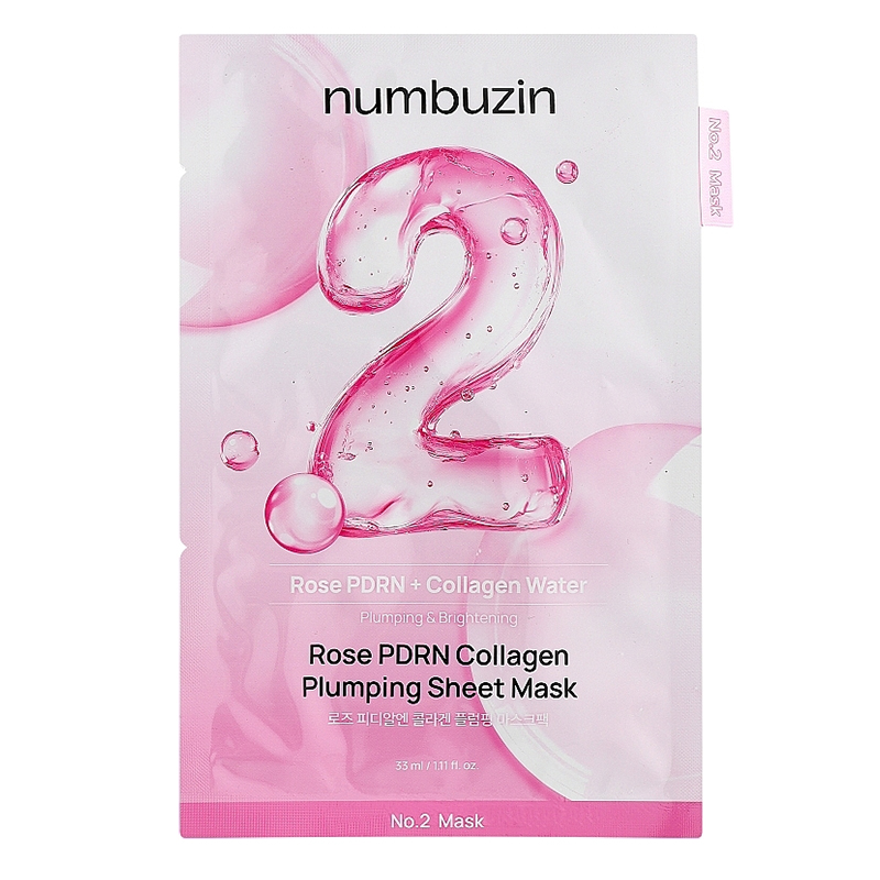 Тканинна зволожуюча маска для сяйва шкіри з трояндою No.2 Rose PDRN Collagen Plumping Sheet Mask від NUMBUZIN